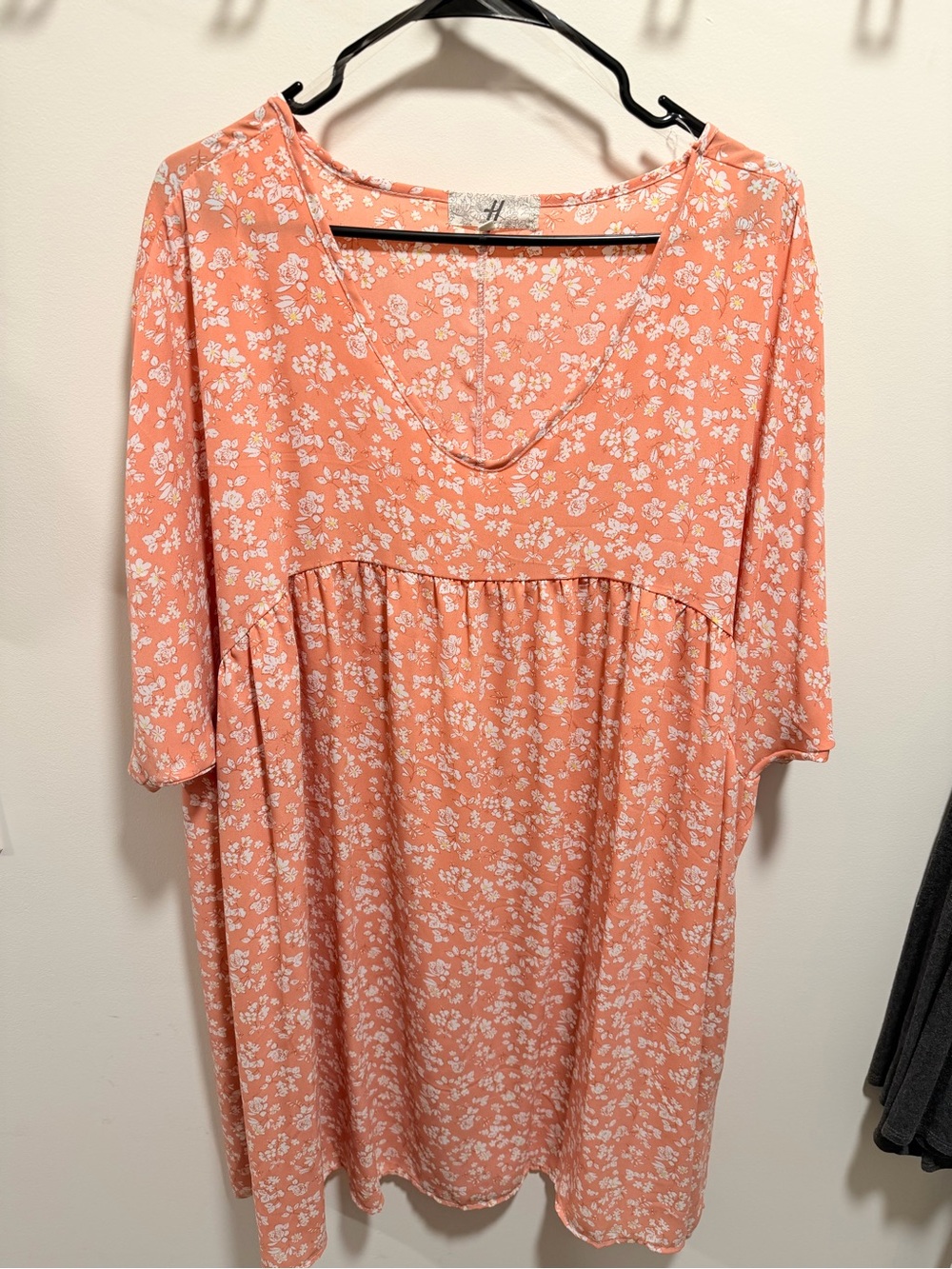 Peach Floral V-Neck Tunic Dress